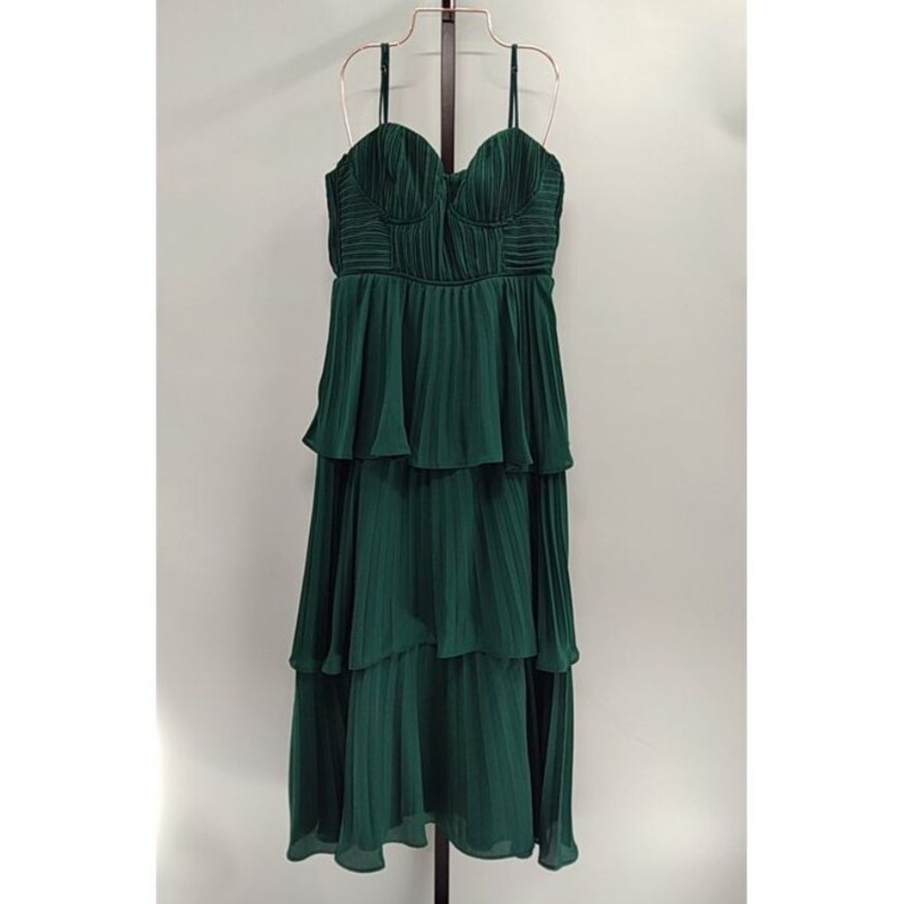Lulus Cascading Crush Emerald Tiered Bustier Midi Dress - Picture 8 of 9
